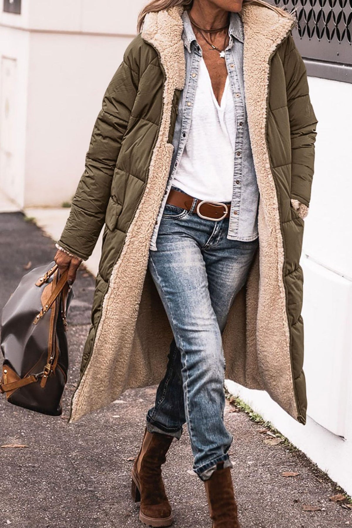 Women's Hooded Long Coat With Pockets, Double-Sided Wear