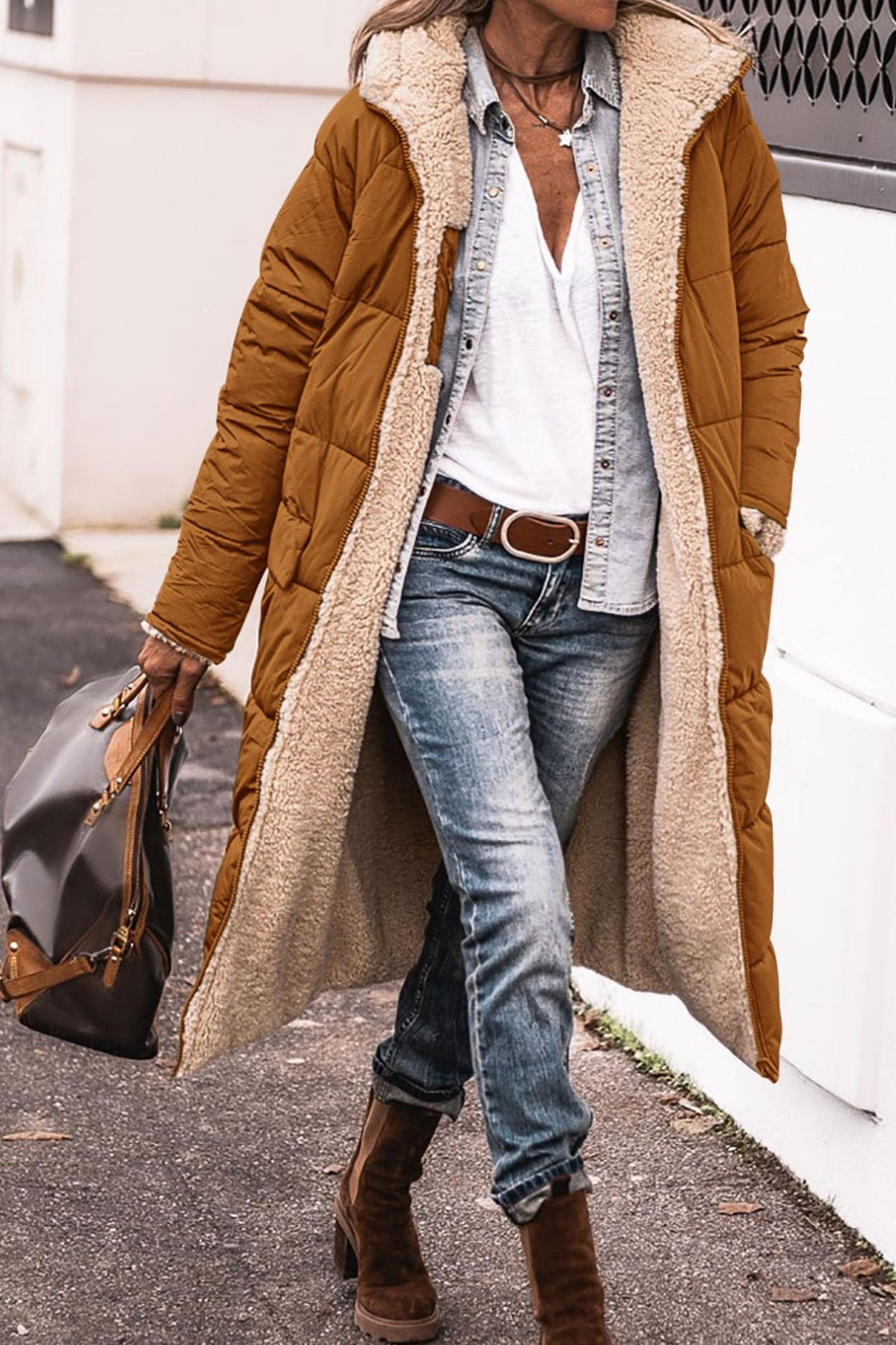 Women's Hooded Long Coat With Pockets, Double-Sided Wear