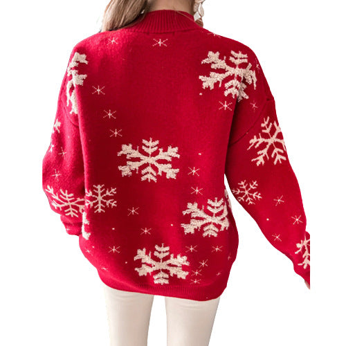 Women's Fluffy Knitted Christmas Jumper With Snowflake Print