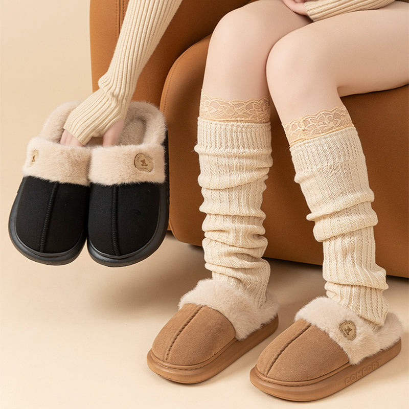Thick-Soled Plush Fleece Slippers For Women And Men, Warm