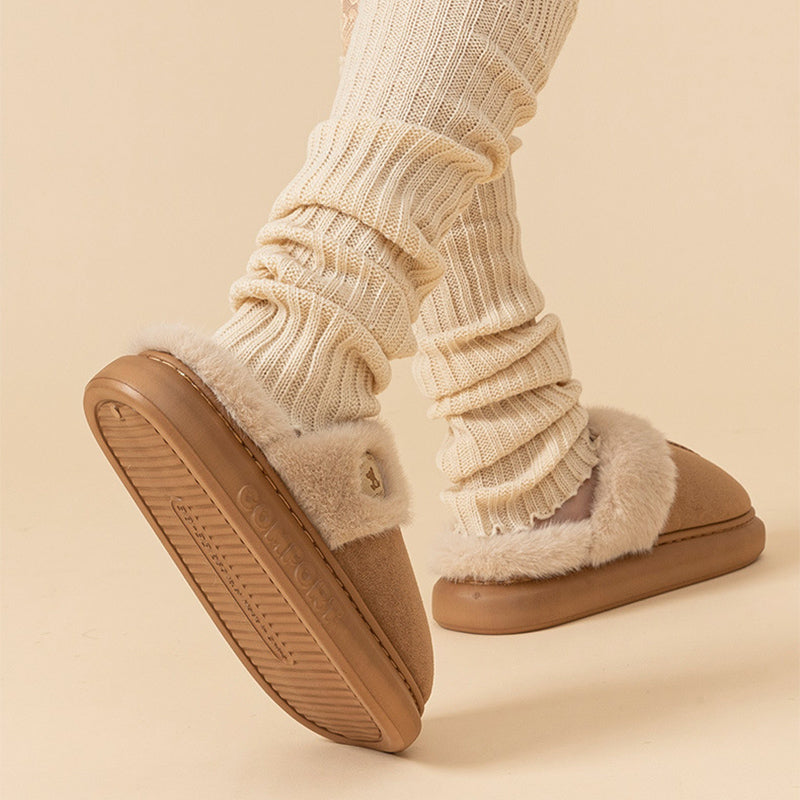Thick-Soled Plush Fleece Slippers For Women And Men, Warm