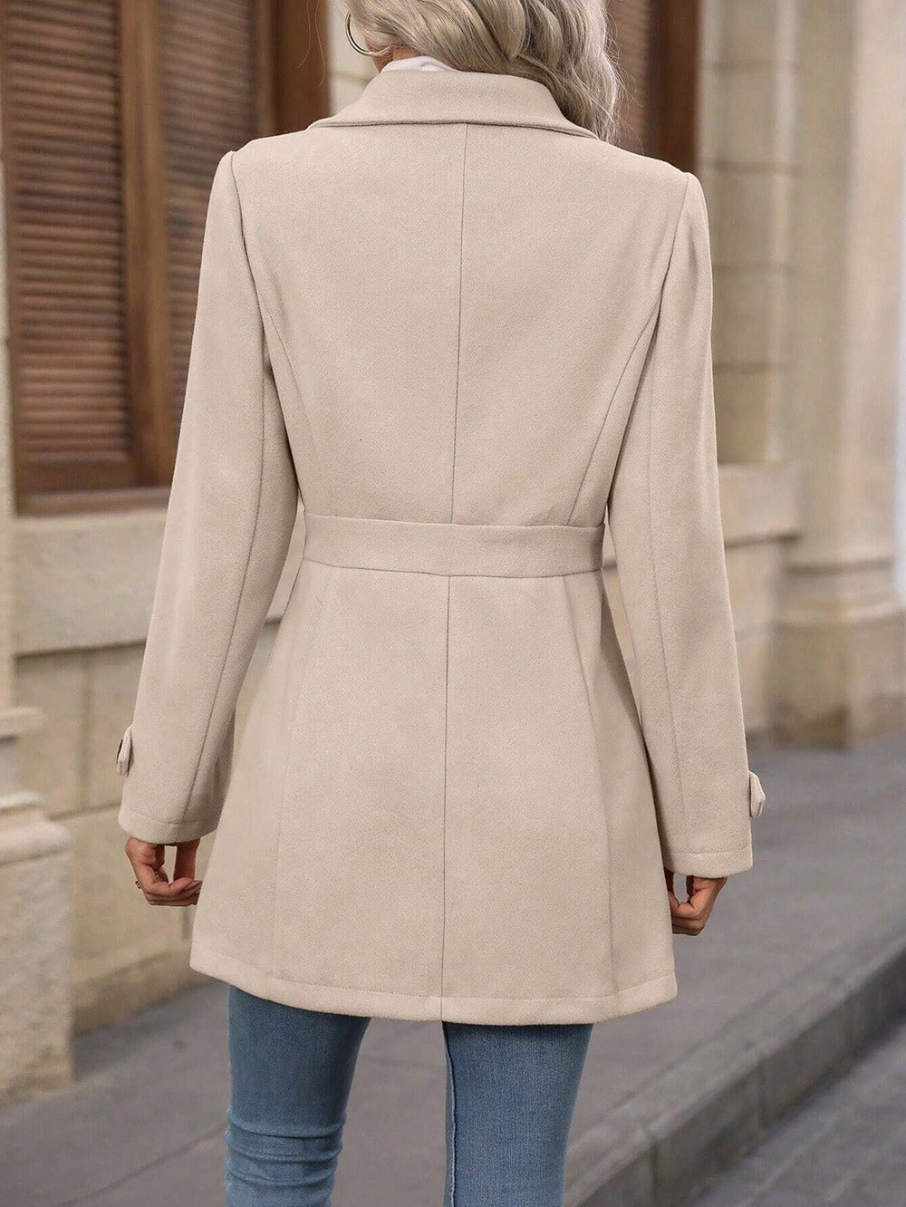 Women's Elegant Single-Breasted Woollen Coat With Lapel