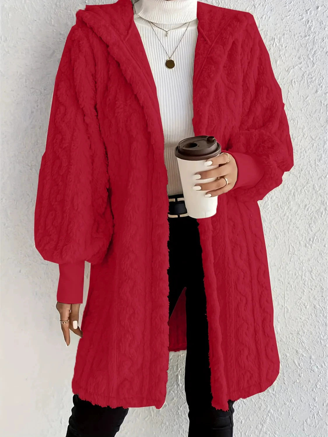 Women's Hooded Double-Sided Plush Long Coat With Cuff Thread