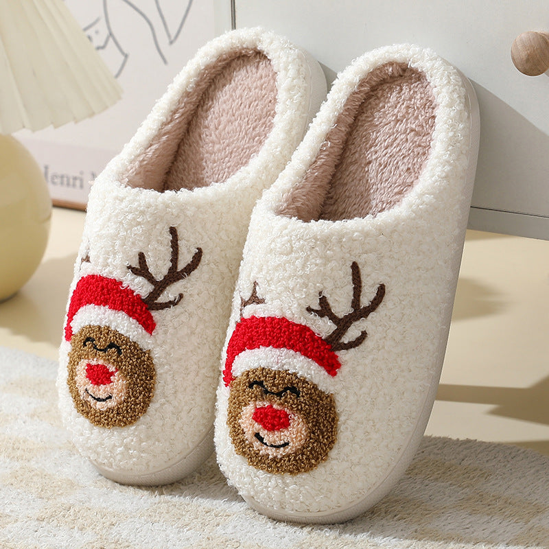 Christmas Cotton Slippers With Santa, Moose, Gingerbread And Tree