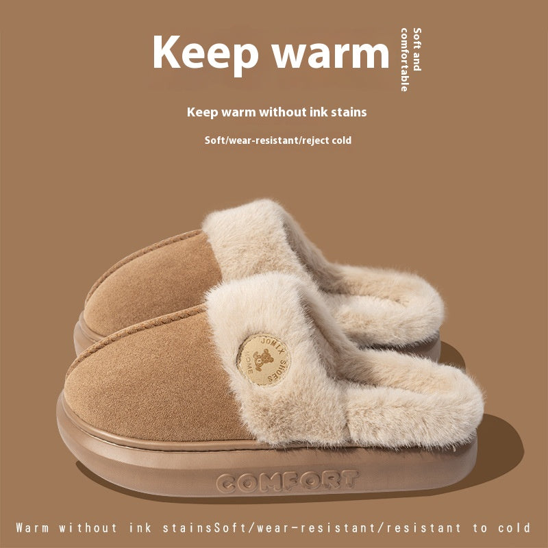 Thick-Soled Plush Fleece Slippers For Women And Men, Warm