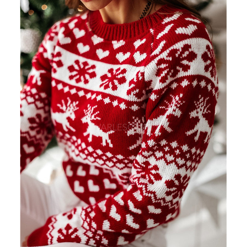Women's Ugly Christmas Jumper With Elk And Snowflake Print