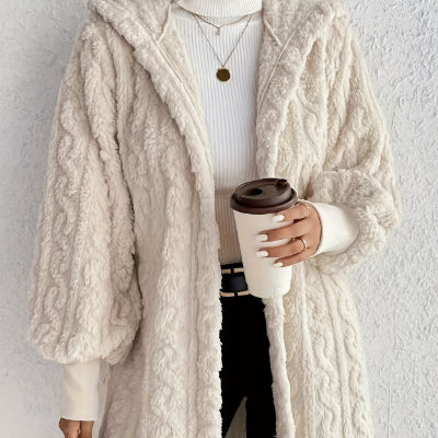 Women's Hooded Double-Sided Plush Long Coat With Cuff Thread