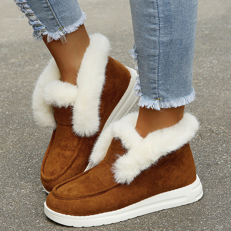 Women's Suede Snow Ankle Boots With Plush Lining, Low Heel