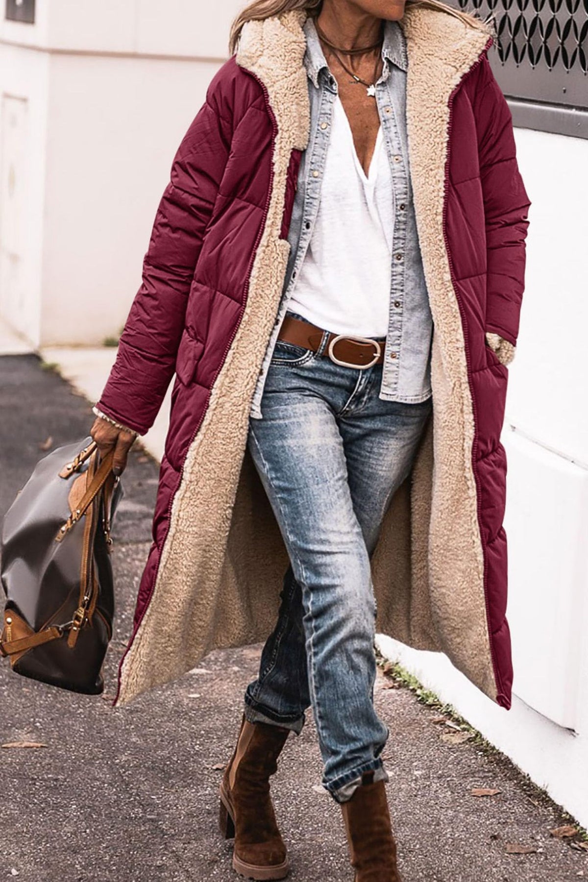 Women's Hooded Long Coat With Pockets, Double-Sided Wear