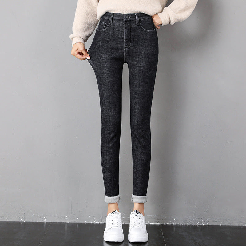 Woman in fleece-lined skinny jeans