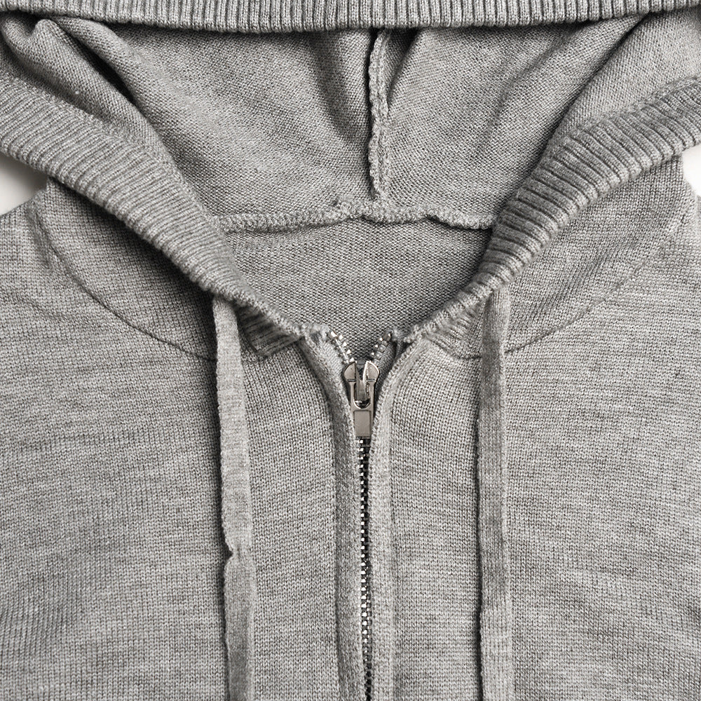 Woman in ribbed knit zip hoodie set