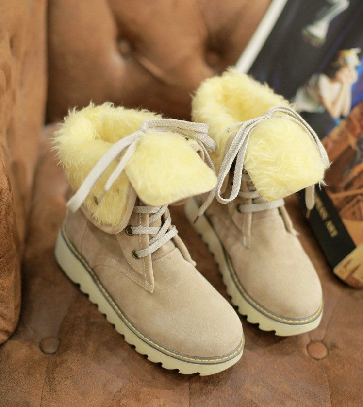 Frosted Fur Snow Boots With Lace-Up Front, Short Tube, Faux PU