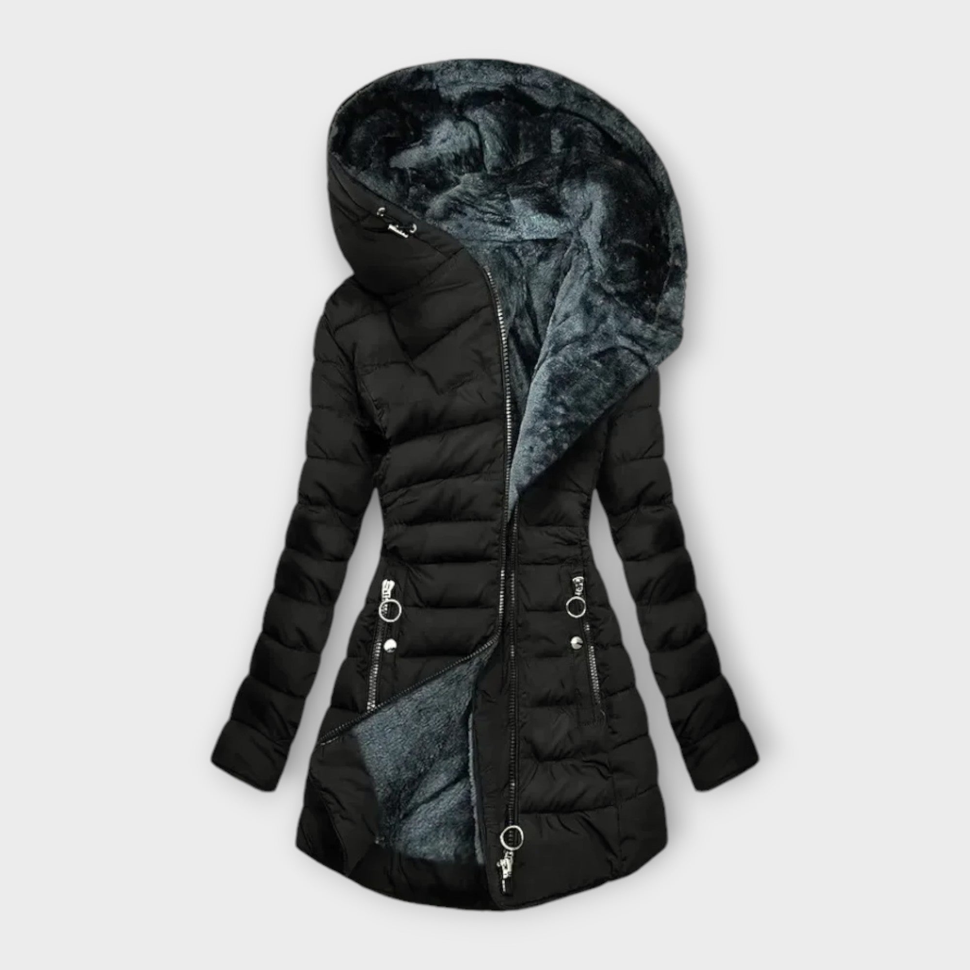 Women's Quilted Puffer Coat with Oversized Hood