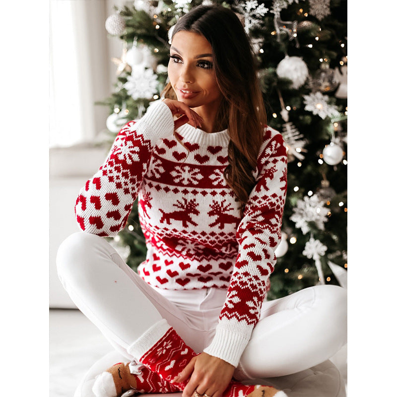 Women's Ugly Christmas Jumper With Elk And Snowflake Print