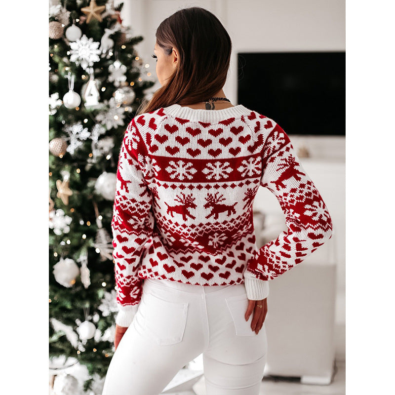 Women's Ugly Christmas Jumper With Elk And Snowflake Print