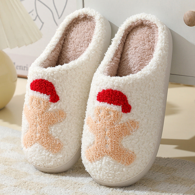 Christmas Cotton Slippers With Santa, Moose, Gingerbread And Tree