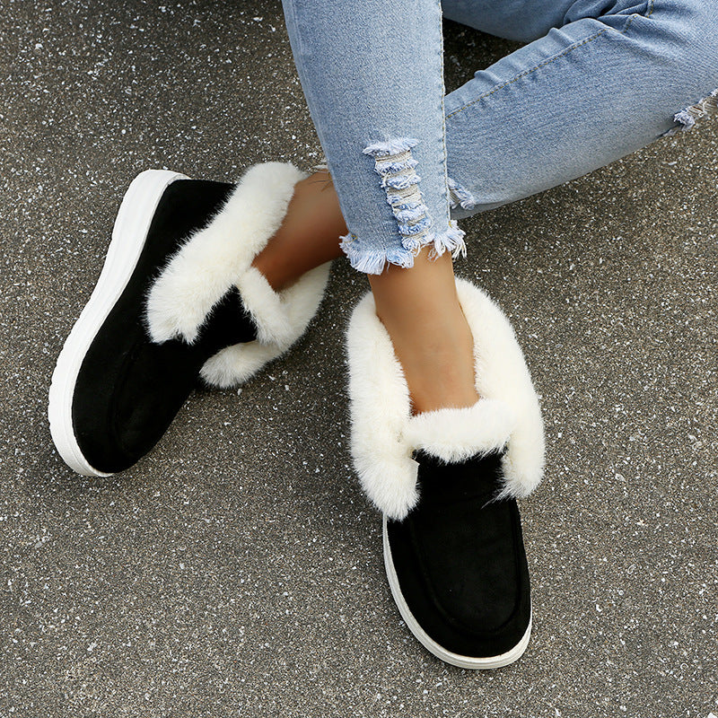 Women's Suede Snow Ankle Boots With Plush Lining, Low Heel