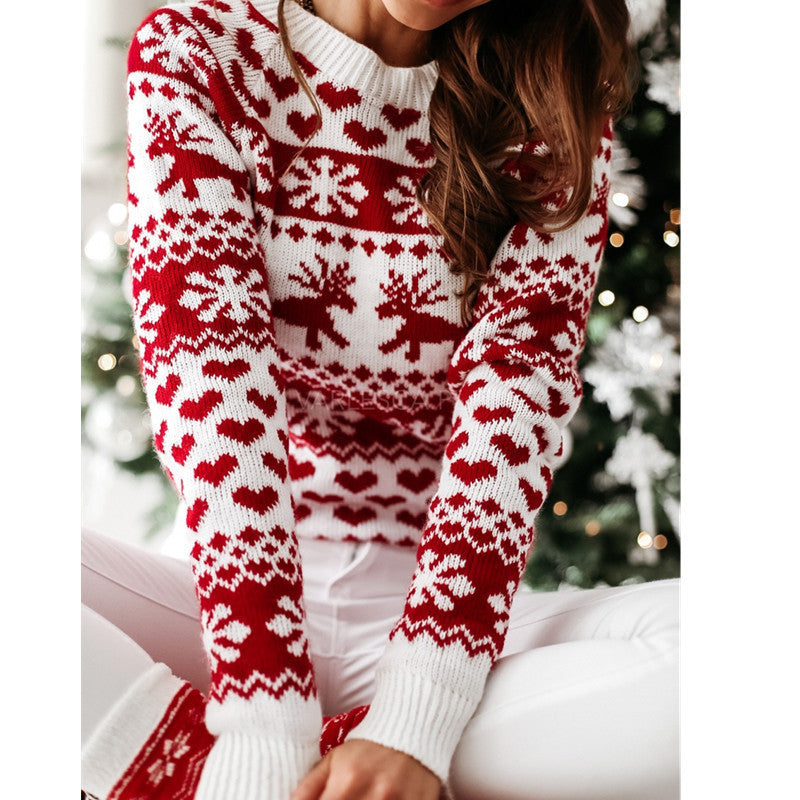 Women's Ugly Christmas Jumper With Elk And Snowflake Print