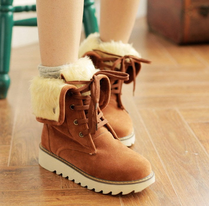 Frosted Fur Snow Boots With Lace-Up Front, Short Tube, Faux PU