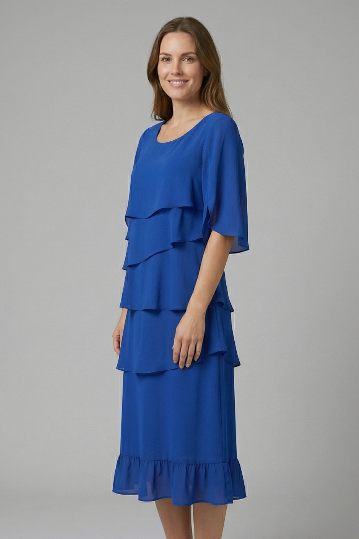 Women’s Midi Dress with Split Sleeves and Ruffle Details