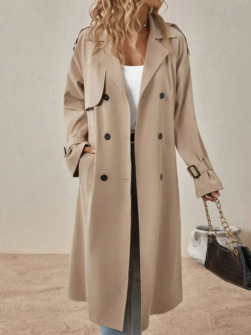 Women's Double-Breasted Trench Coat with Belted Waist