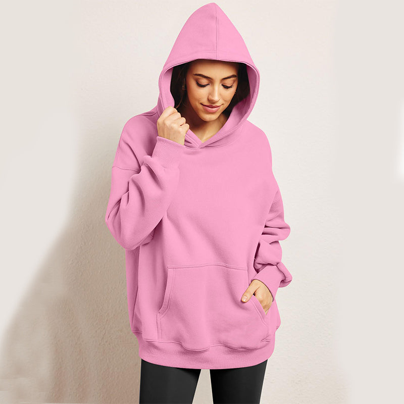 Woman in oversized fleece-lined hoodie