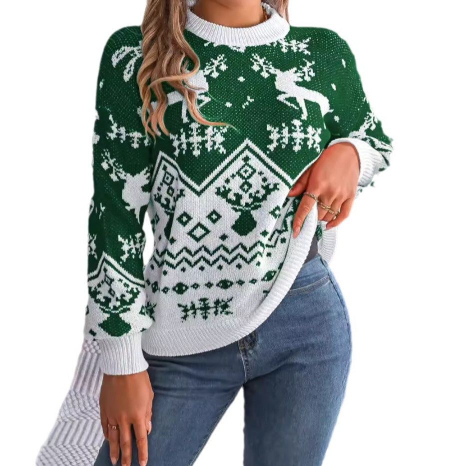 Women's Christmas Deer Hoodie Jumper With Lantern Sleeves