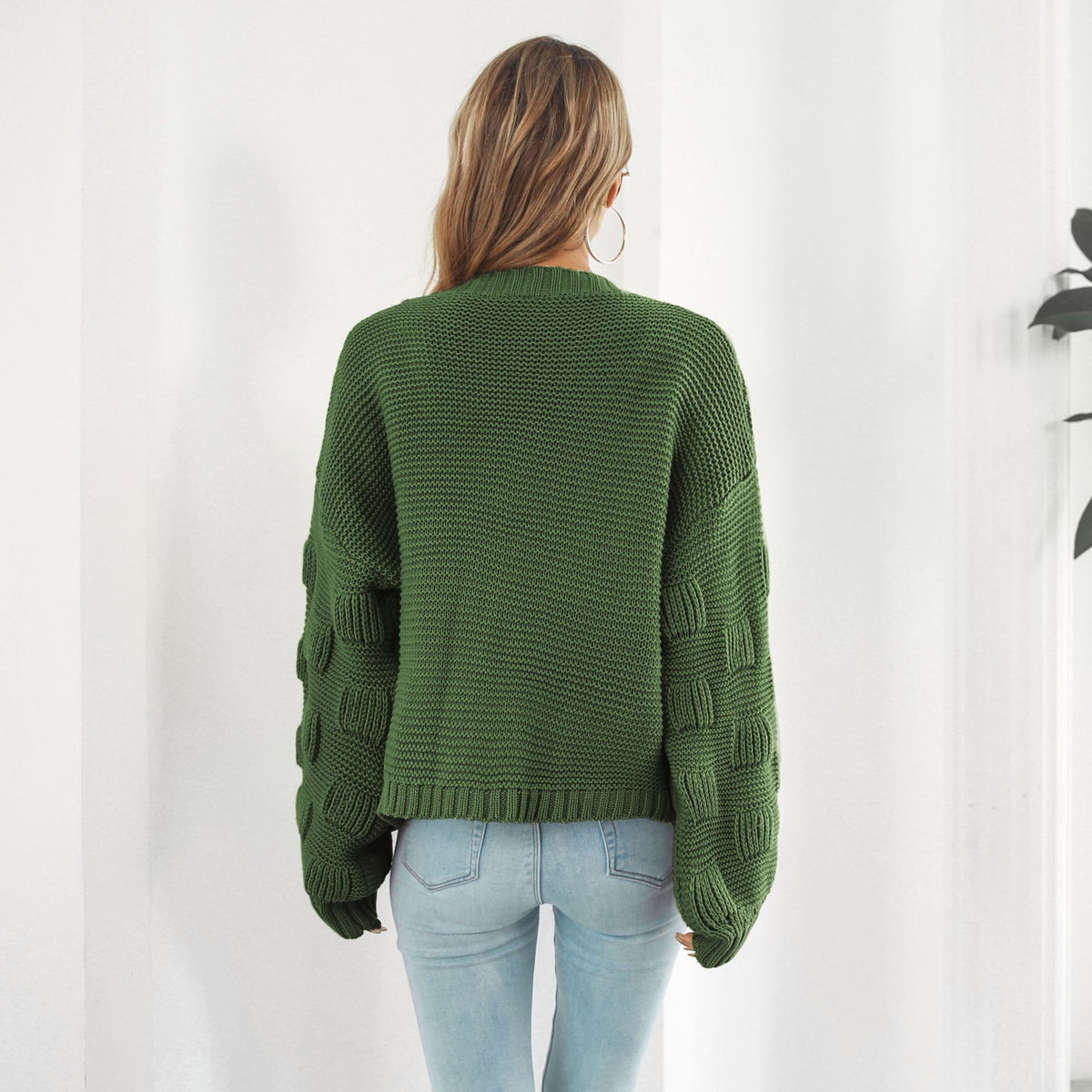 Cropped chunky cardigan with puff sleeves