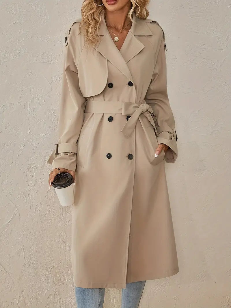 Women's Double-Breasted Trench Coat with Belted Waist