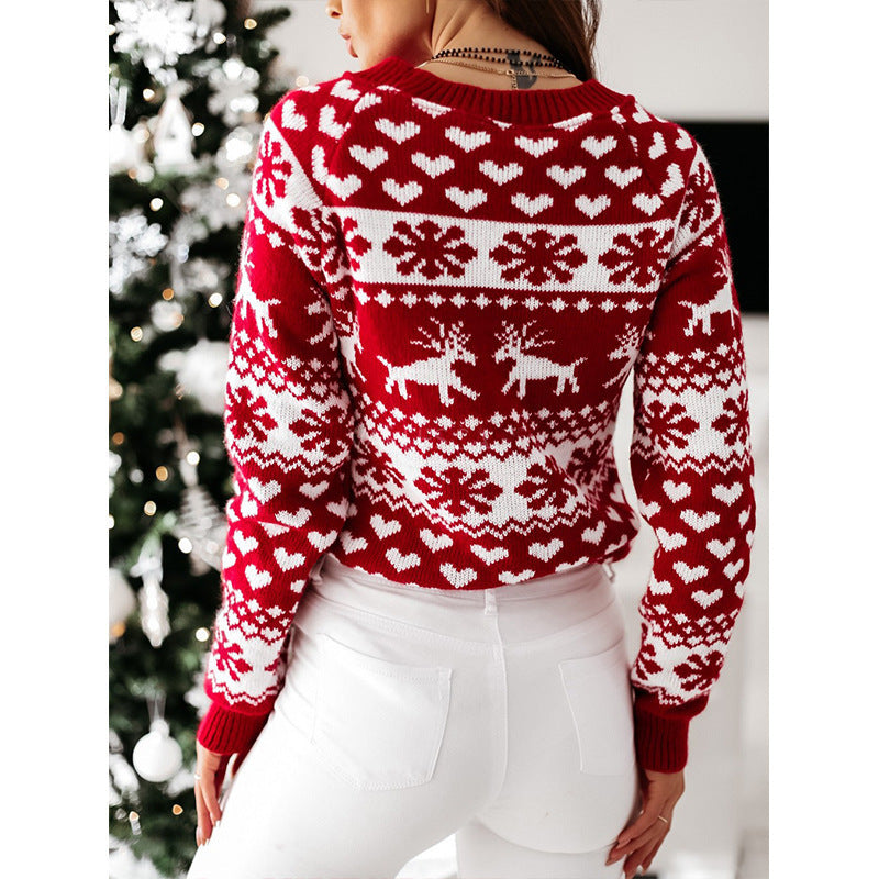 Women's Ugly Christmas Jumper With Elk And Snowflake Print