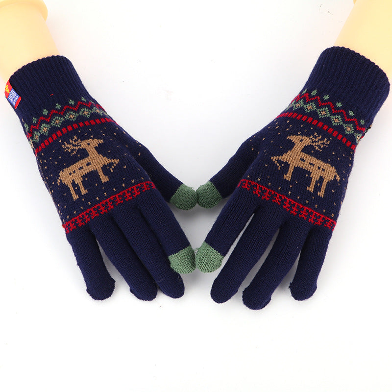 Women's Knitted Touch Screen Gloves With Deer And Snowflake Design