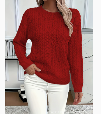 Twist Round Neck Knitted Jumper For Women, Long Sleeve