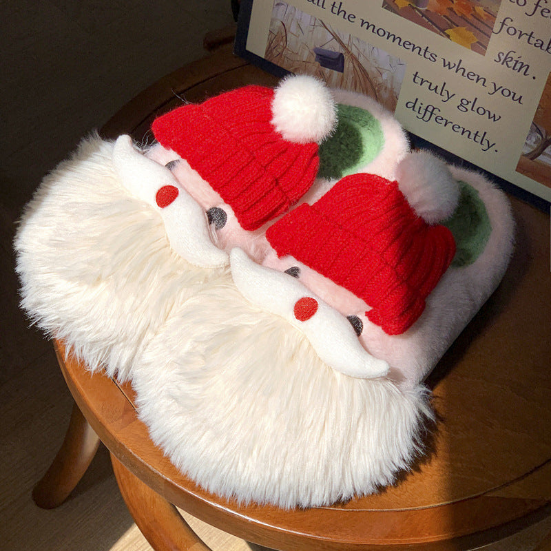 Cute Santa Claus Plush Slippers For Christmas, Non-Slip EVA Sole