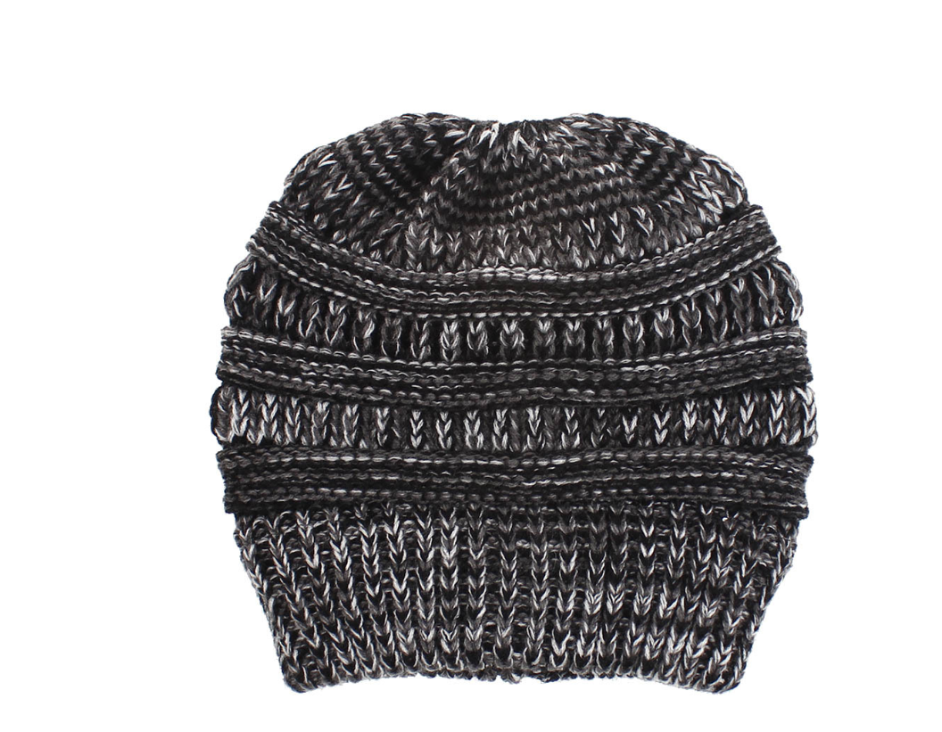 Women's Mixed-Colour Knitted Ponytail Beanie, Acrylic Wool
