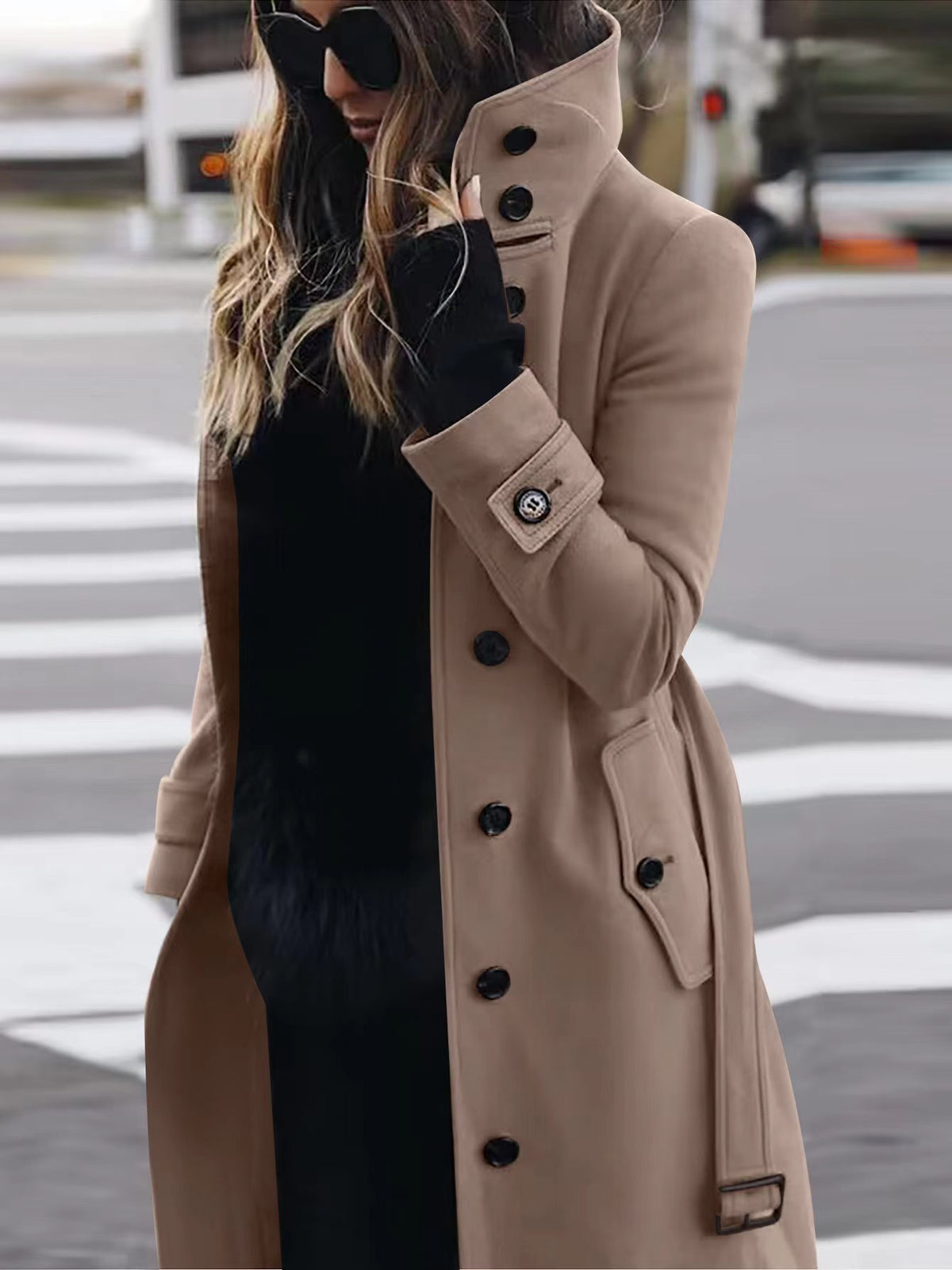 Women's Slim Fit Woollen Coat With Stand Collar, Single-Breasted