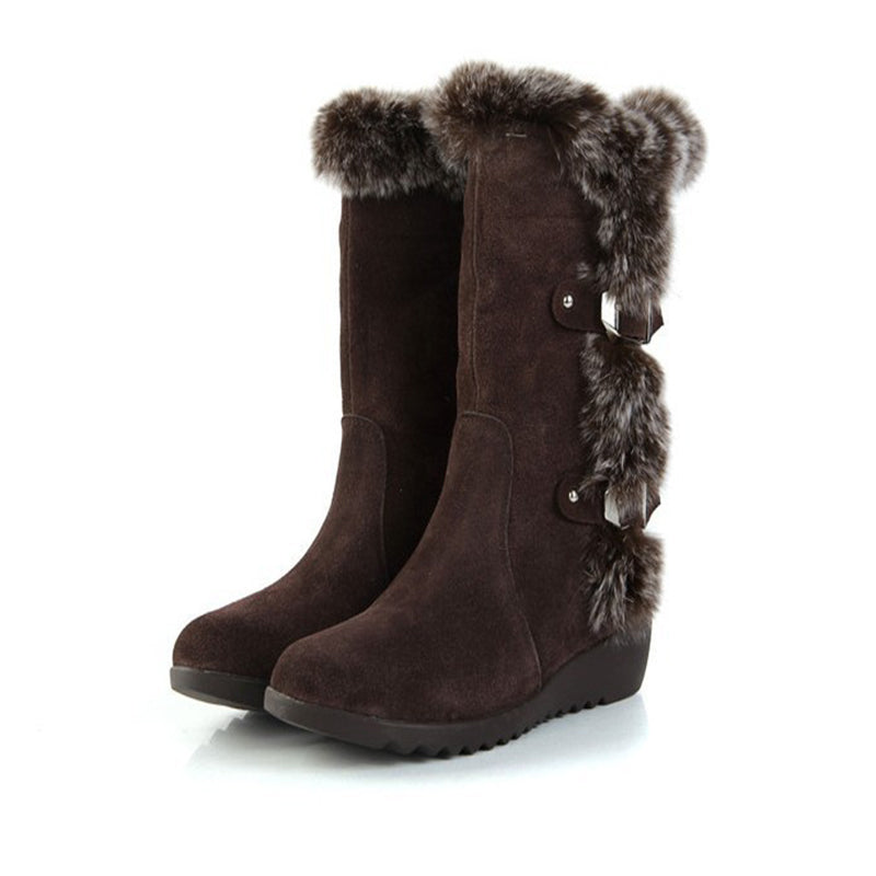 Plush-lined mid-calf snow boots that slip on with ease