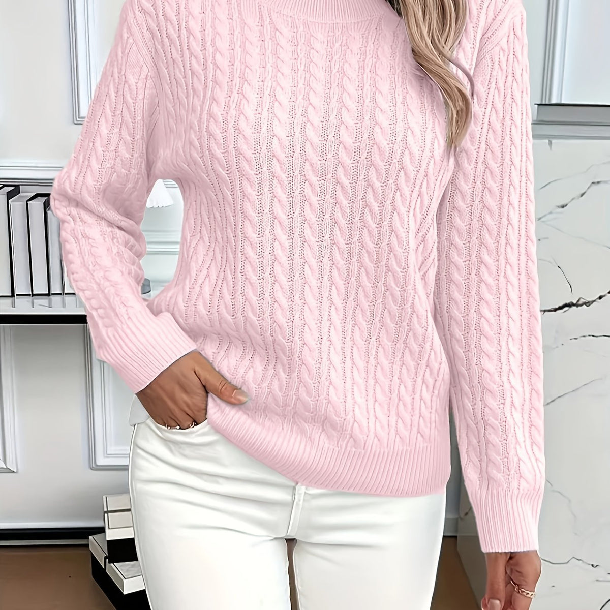 Twist Round Neck Knitted Jumper For Women, Long Sleeve
