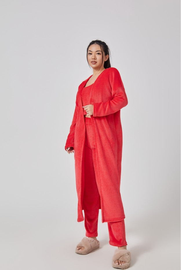 Women's 3 Piece Lounge Pyjama Set With Crop Top, Pants And Cardigan