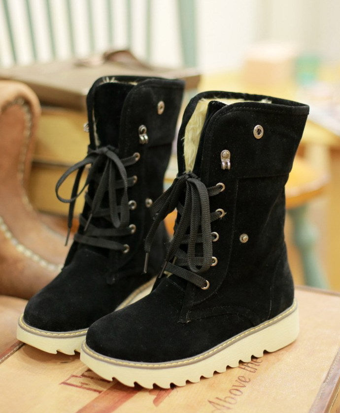 Frosted Fur Snow Boots With Lace-Up Front, Short Tube, Faux PU