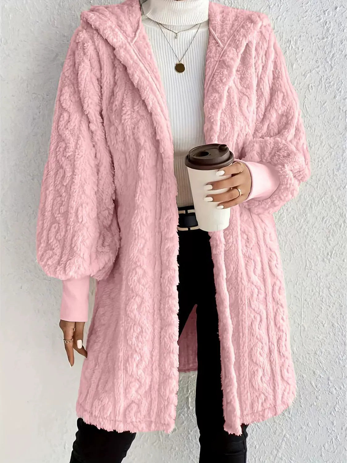Women's Hooded Double-Sided Plush Long Coat With Cuff Thread