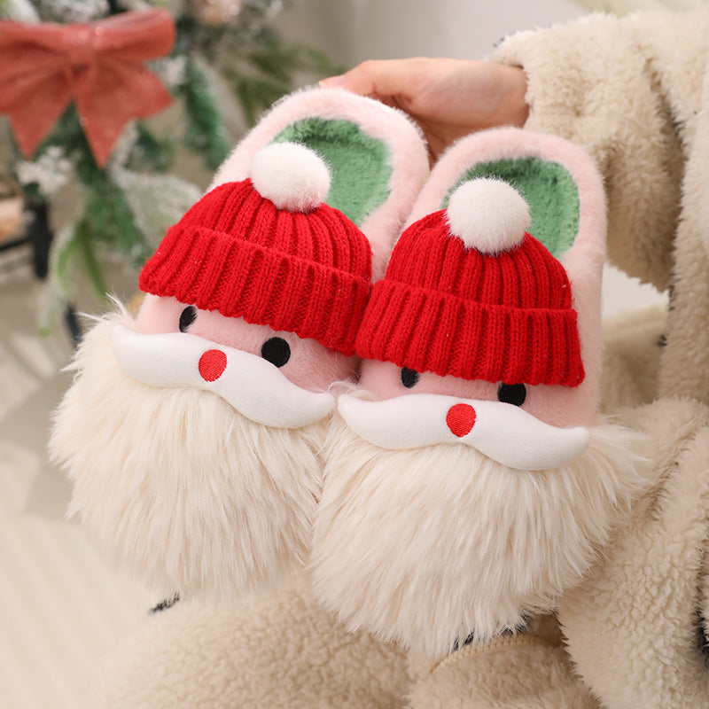 Cute Santa Claus Plush Slippers For Christmas, Non-Slip EVA Sole