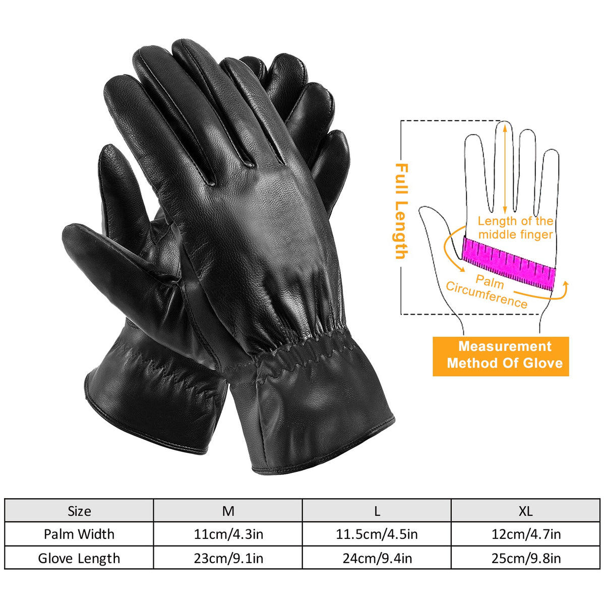 Unisex Black Leather Gloves, Windproof And Soft