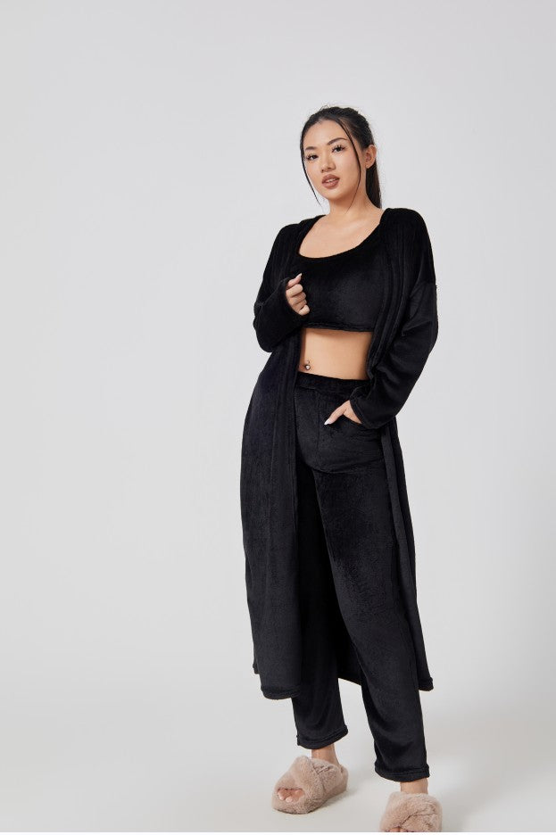 Women's 3 Piece Lounge Pyjama Set With Crop Top, Pants And Cardigan