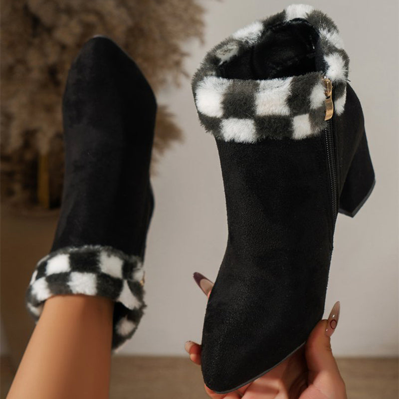 Suede ankle boots with a pointed toe, block heel and plush insole