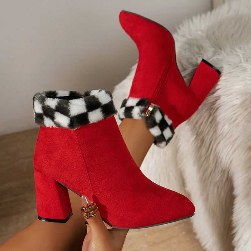 Suede ankle boots with a pointed toe, block heel and plush insole