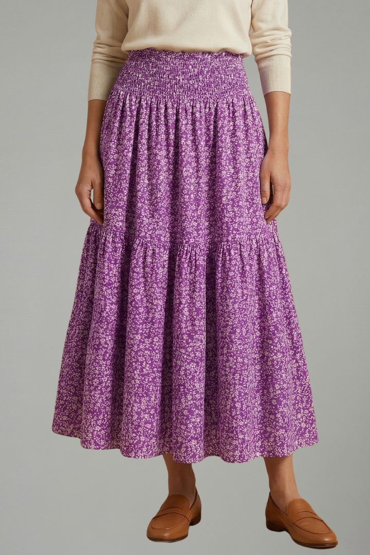 Women’s Skirt with Elastic Waistband and Floral Pattern