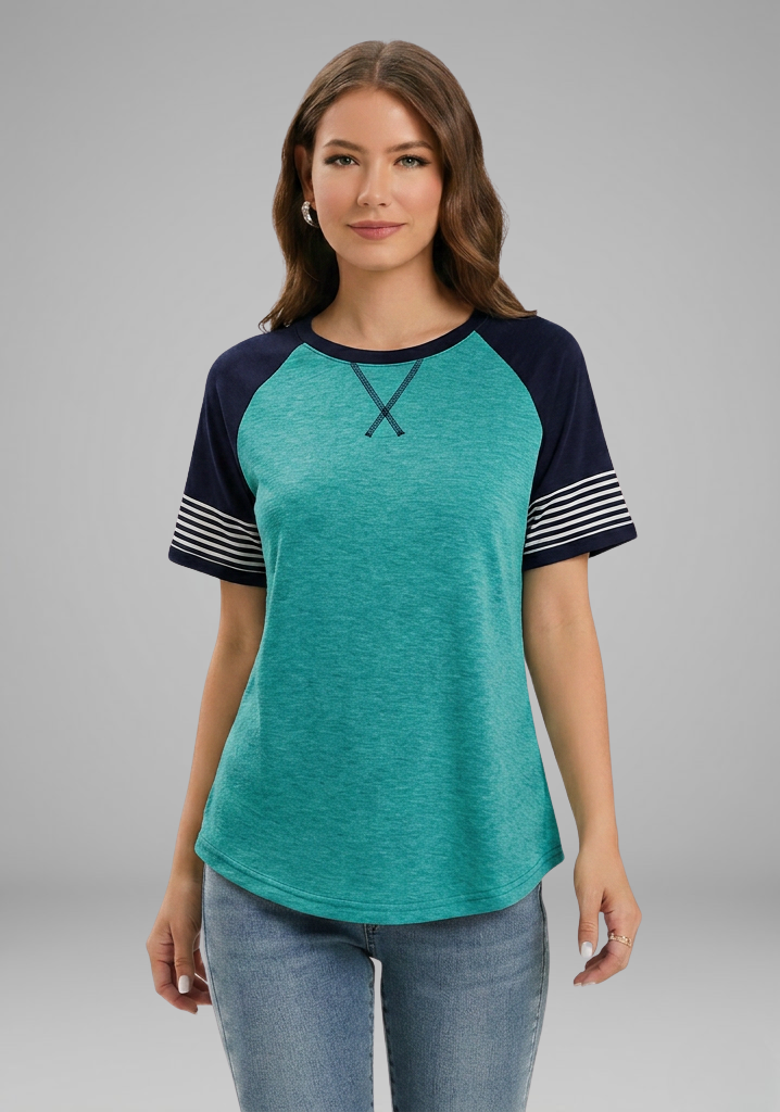 Women’s T-Shirt with Raglan Sleeves and Striped Cuffs