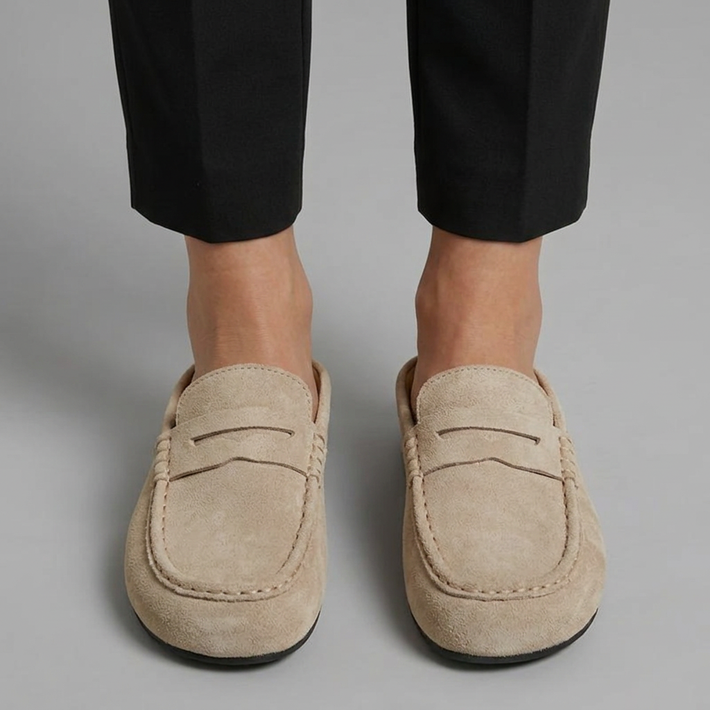 Women’s Suede Mule Loafers with Round Toe