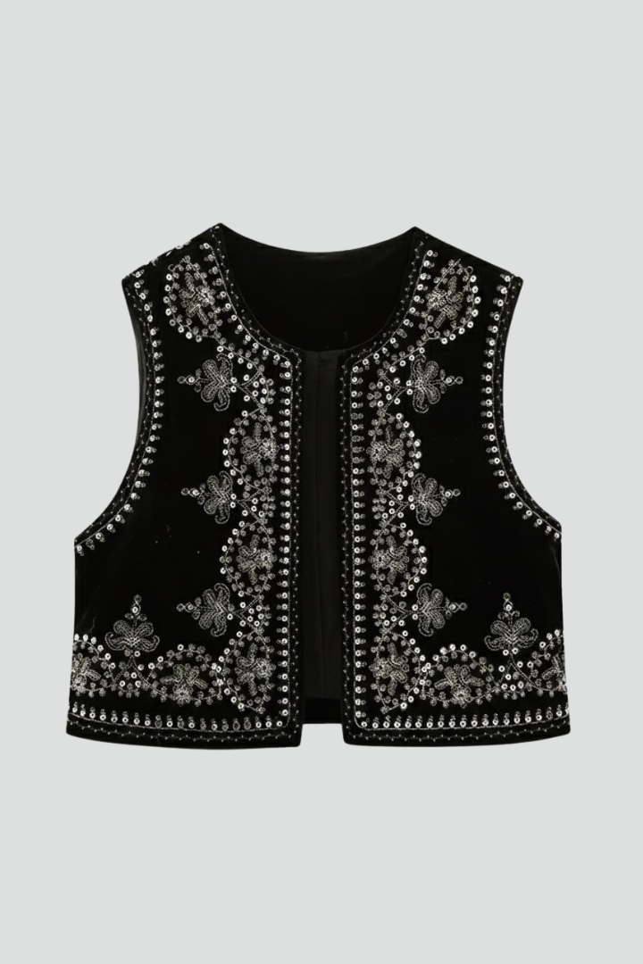 Women’s Embroidered Vest with Open Front