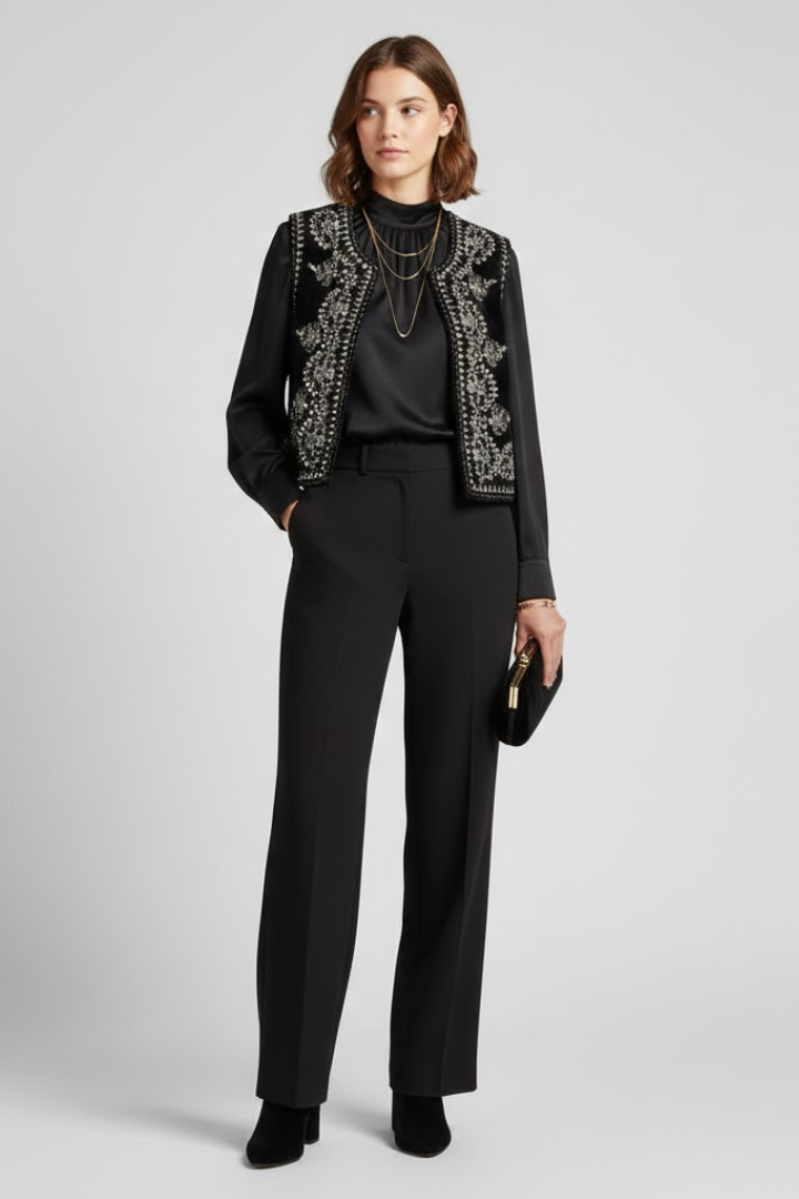 Women’s Embroidered Vest with Open Front